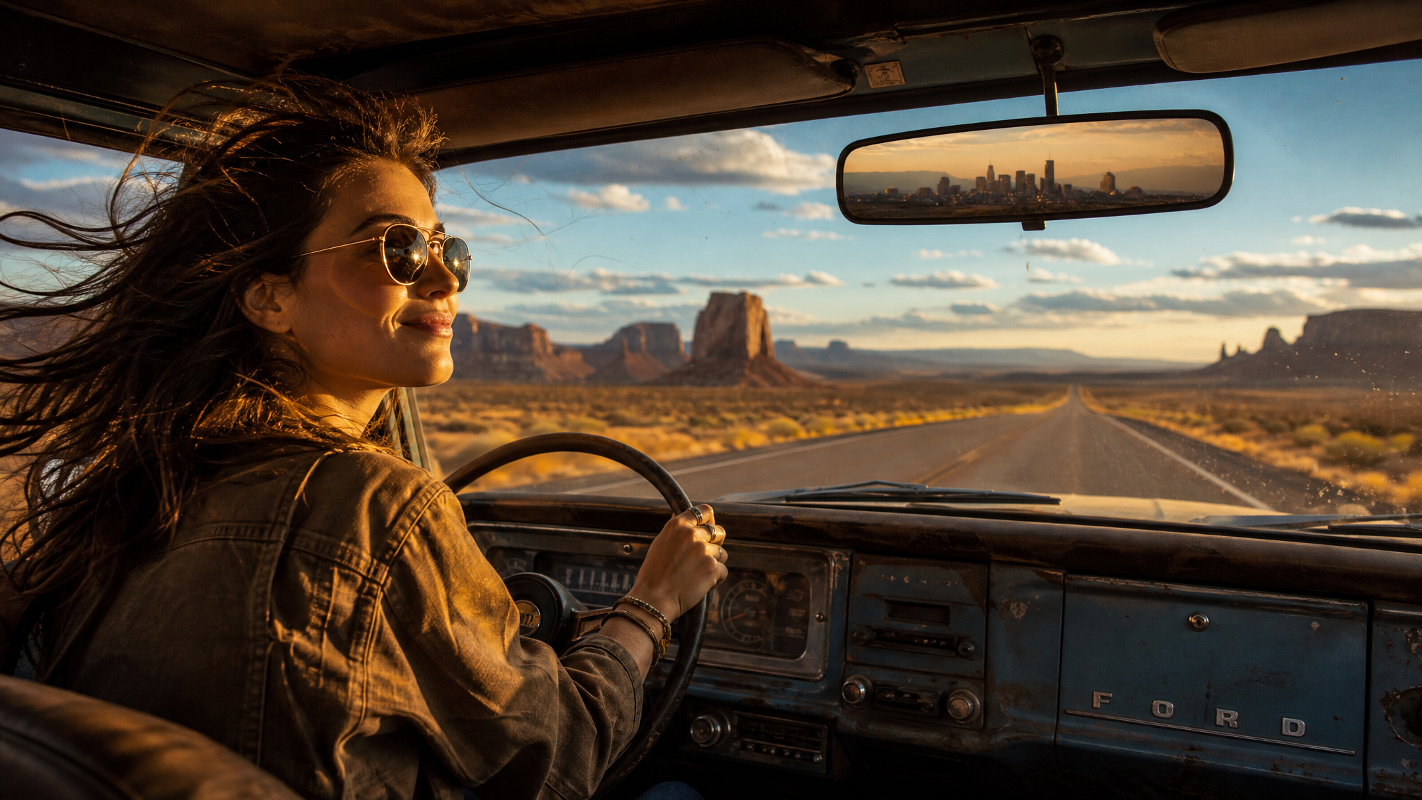Driving toward freedom on the desert highway