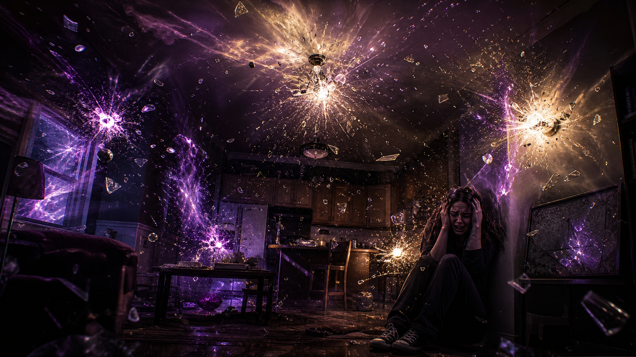 Supernatural energy bursting through an apartment